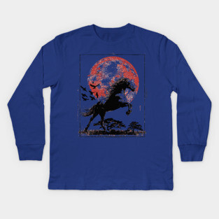 Galloping Horse and Crimson Moon Kids Long Sleeve T-Shirt
