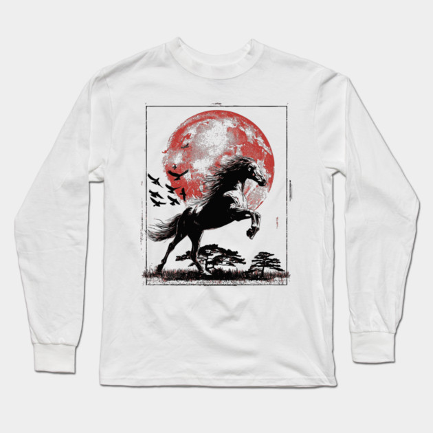 Galloping Horse and Crimson Moon Long Sleeve T-Shirt by TuncGK