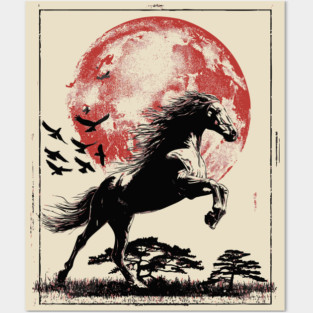 Galloping Horse and Crimson Moon Posters and Art