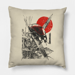 Ladybug Samurai Bug with Japanese Calligraphy Pillow