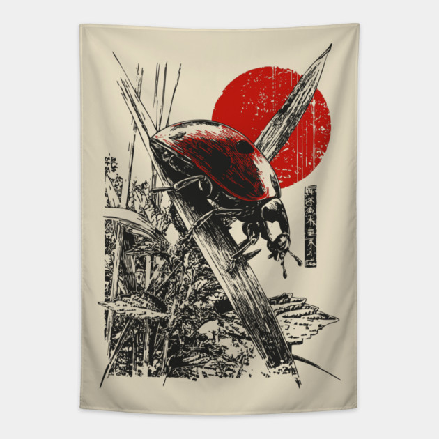 Ladybug Samurai Bug with Japanese Calligraphy Tapestry by TuncGK
