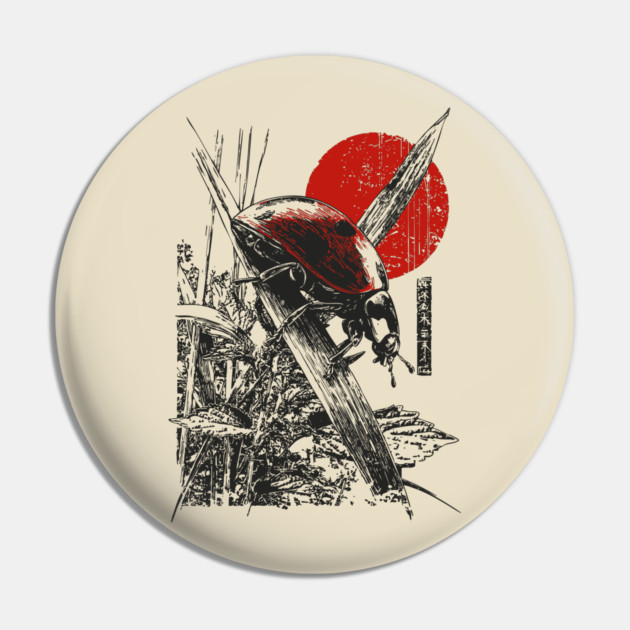 Ladybug Samurai Bug with Japanese Calligraphy Pin by TuncGK