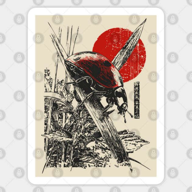 Ladybug Samurai Bug with Japanese Calligraphy Sticker by TuncGK