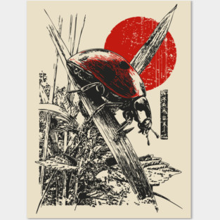 Ladybug Samurai Bug with Japanese Calligraphy Posters and Art
