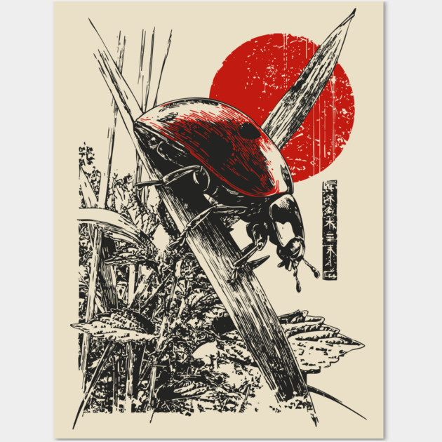 Ladybug Samurai Bug with Japanese Calligraphy Wall Art by TuncGK