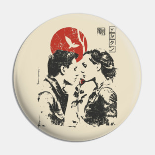 Lovers Under the Red Sun - Japanese Romance Design Pin
