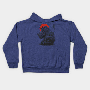 Rhino with Red Sun - Ink Japanese Style Kids Hoodie