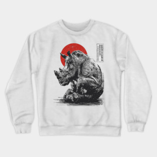 Rhino with Red Sun - Ink Japanese Style Crewneck Sweatshirt