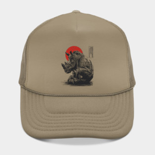 Rhino with Red Sun - Ink Japanese Style Hat