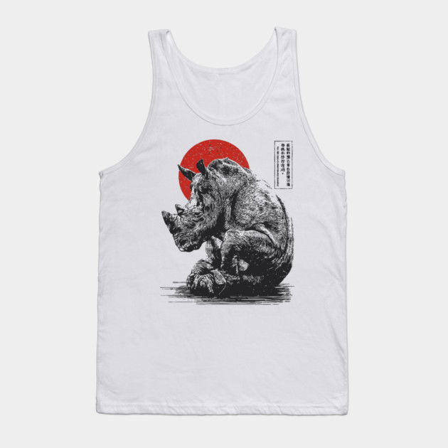 Rhino with Red Sun - Ink Japanese Style Tank Top by TuncGK