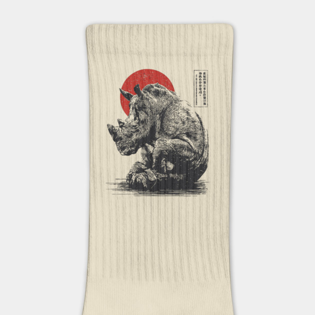 Rhino with Red Sun - Ink Japanese Style by TuncGK