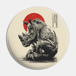 Rhino with Red Sun - Ink Japanese Style Pin