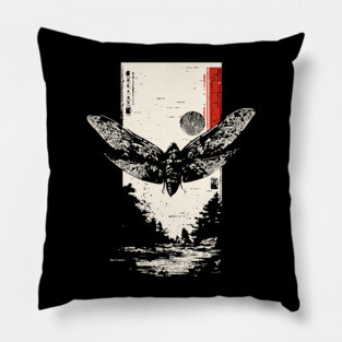 Moth Under Full Moon - Japanese Dark Aesthetic Pillow