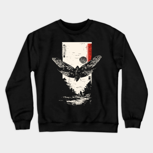 Moth Under Full Moon - Japanese Dark Aesthetic Crewneck Sweatshirt by TuncGK
