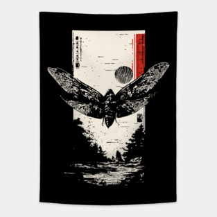 Moth Under Full Moon - Japanese Dark Aesthetic Tapestry