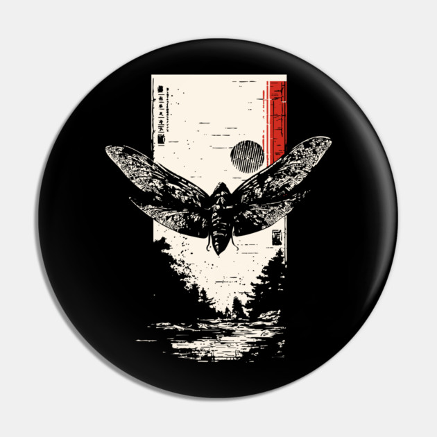 Moth Under Full Moon - Japanese Dark Aesthetic Pin by TuncGK