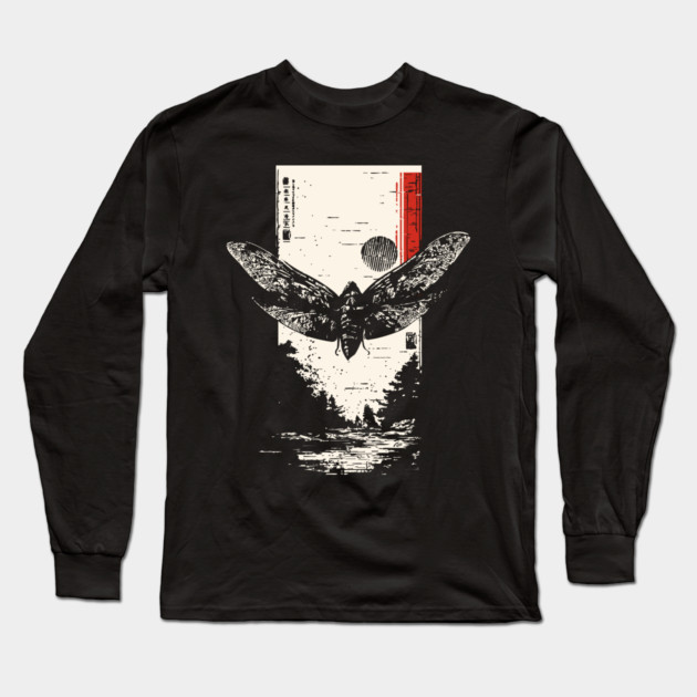 Moth Under Full Moon - Japanese Dark Aesthetic Long Sleeve T-Shirt by TuncGK