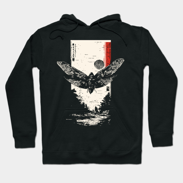 Moth Under Full Moon - Japanese Dark Aesthetic Hoodie by TuncGK