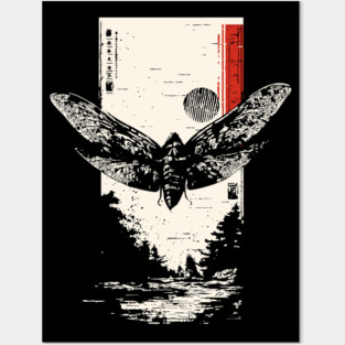 Moth Under Full Moon - Japanese Dark Aesthetic Posters and Art
