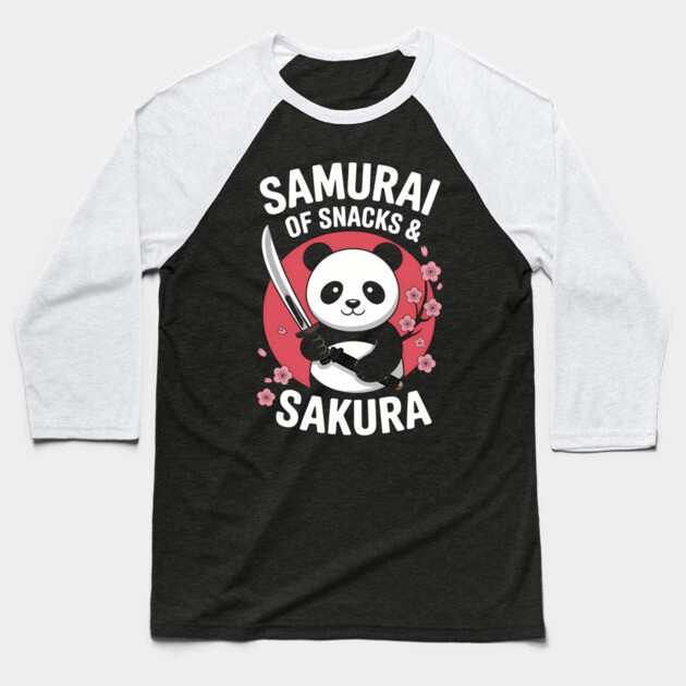 Samurai Panda: Guardian of Snacks & Sakura Baseball T-Shirt by Hobby Helpers Merch