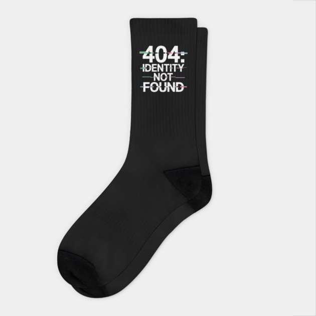 404: Identity Not Found – Glitch Aesthetic Design Socks by Hobby Helpers Merch