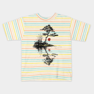 Tranquil Tree with Red Suns – Zen Nature Art Kids T-Shirt