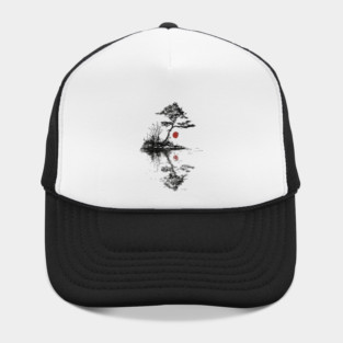 Tranquil Tree with Red Suns – Zen Nature Art Hat