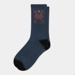 Cancer Zodiac Crab with Blossoms – Japanese Floral Style Socks