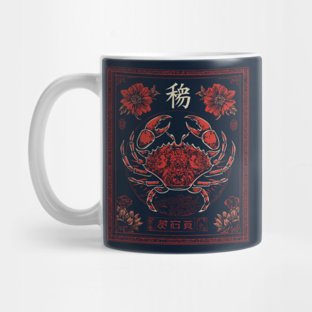 Cancer Zodiac Crab with Blossoms – Japanese Floral Style by TuncGK