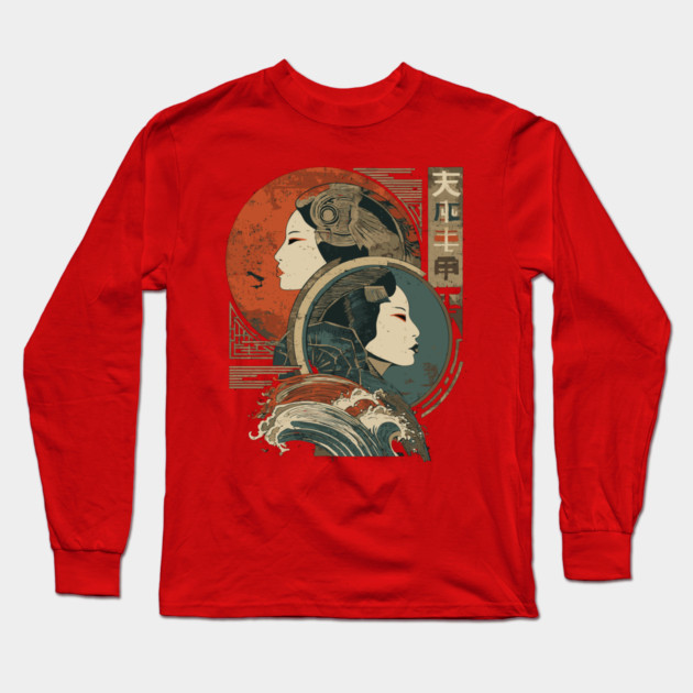 Gemini Zodiac with Duality Faces – Japanese Fusion Long Sleeve T-Shirt by TuncGK