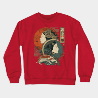 Gemini Zodiac with Duality Faces – Japanese Fusion Crewneck Sweatshirt