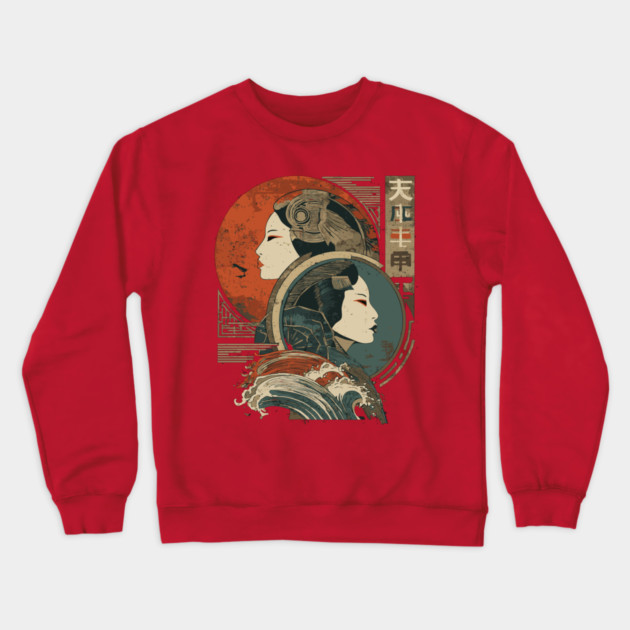 Gemini Zodiac with Duality Faces – Japanese Fusion Crewneck Sweatshirt by TuncGK