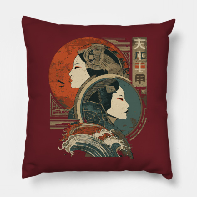 Gemini Zodiac with Duality Faces – Japanese Fusion Pillow by TuncGK