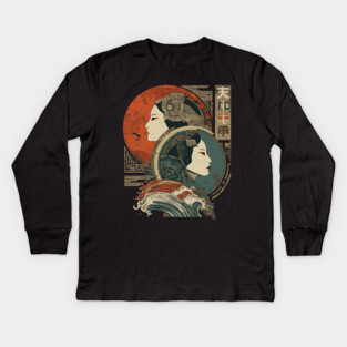 Gemini Zodiac with Duality Faces – Japanese Fusion Kids Long Sleeve T-Shirt