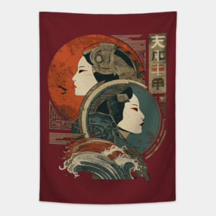 Gemini Zodiac with Duality Faces – Japanese Fusion Tapestry