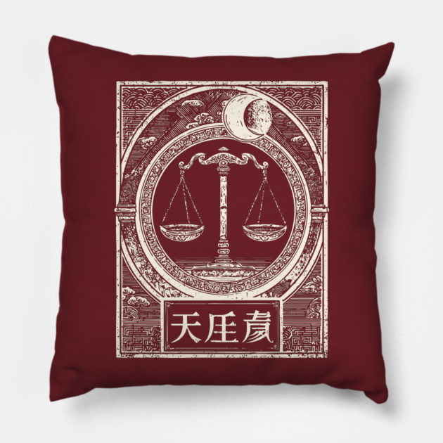 Libra Zodiac in Japanese Ink Style Pillow by TuncGK