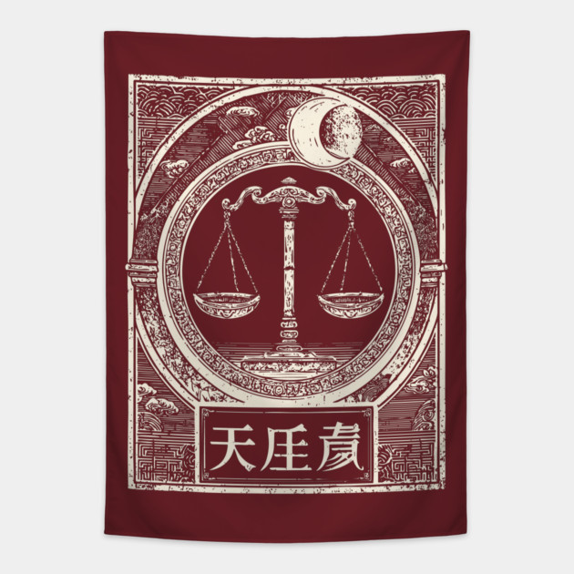 Libra Zodiac in Japanese Ink Style Tapestry by TuncGK