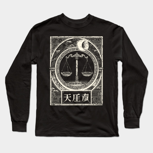 Libra Zodiac in Japanese Ink Style Long Sleeve T-Shirt by TuncGK