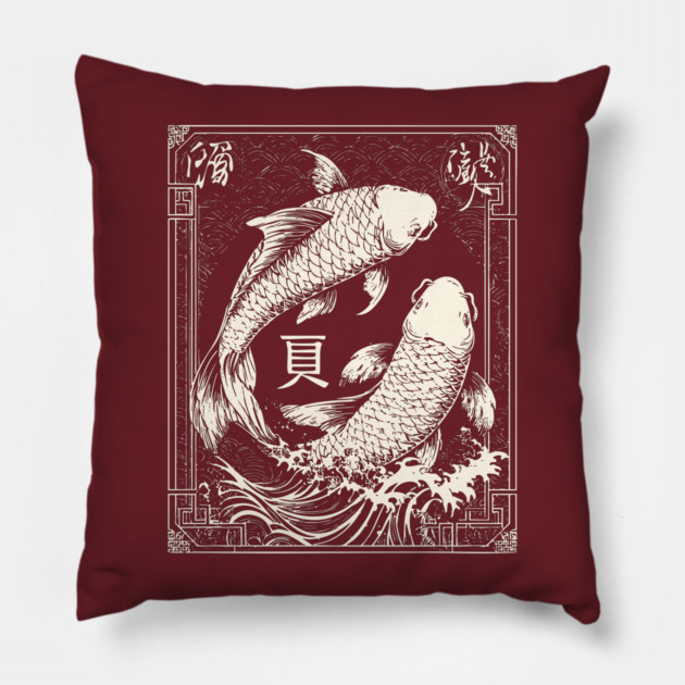 Pisces Yin Yang Fish in Japanese Tattoo Style Pillow by TuncGK