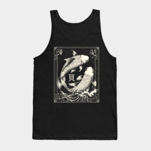 Pisces Yin Yang Fish in Japanese Tattoo Style Tank Top
