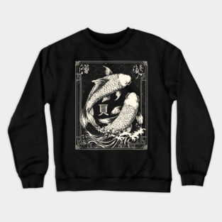 Pisces Yin Yang Fish in Japanese Tattoo Style Crewneck Sweatshirt