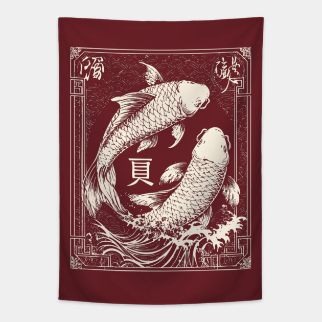 Pisces Yin Yang Fish in Japanese Tattoo Style Tapestry by TuncGK