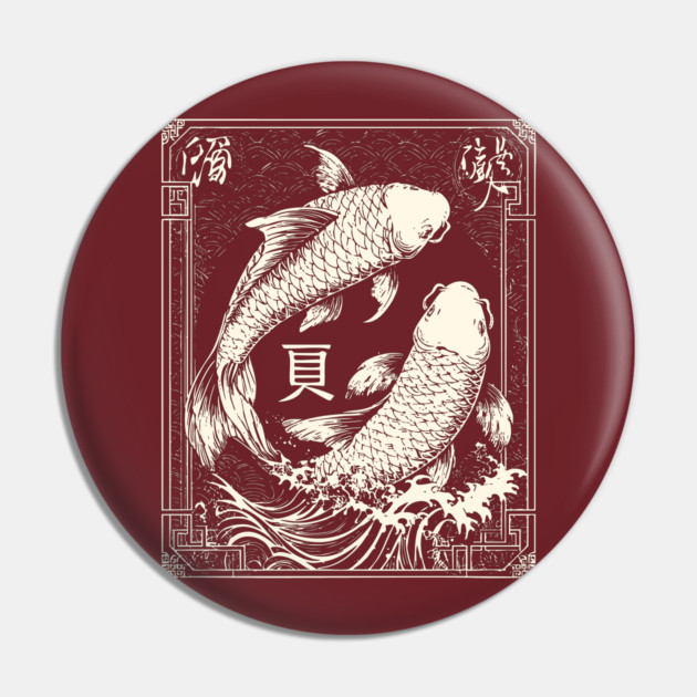 Pisces Yin Yang Fish in Japanese Tattoo Style Pin by TuncGK