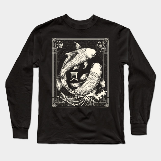 Pisces Yin Yang Fish in Japanese Tattoo Style Long Sleeve T-Shirt by TuncGK