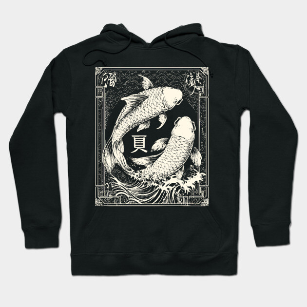 Pisces Yin Yang Fish in Japanese Tattoo Style Hoodie by TuncGK