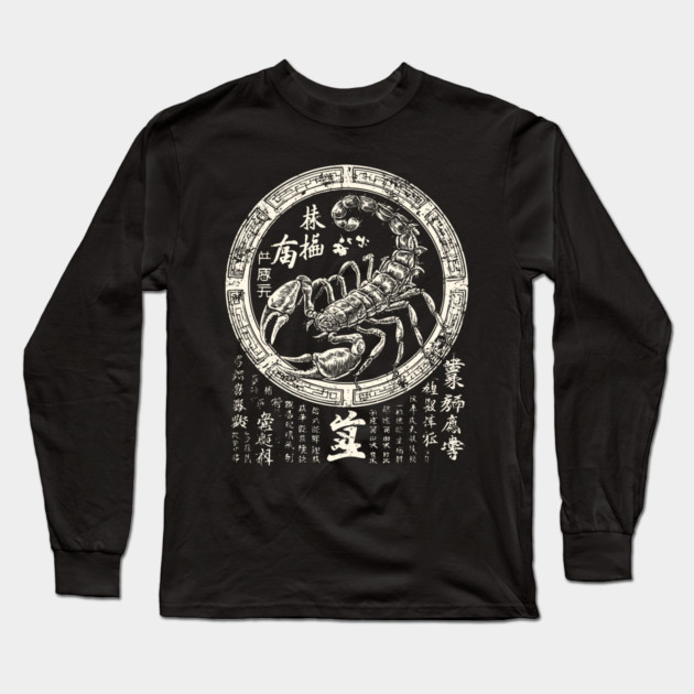 Scorpio Zodiac with Eastern Ink Scorpion Long Sleeve T-Shirt by TuncGK