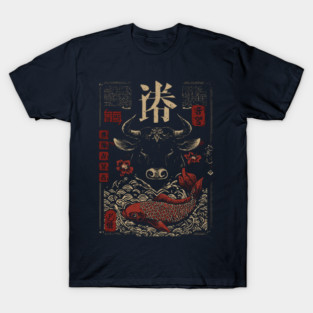 Taurus Zodiac Bull with Koi Motif T-Shirt
