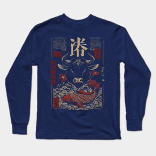 Taurus Zodiac Bull with Koi Motif Long Sleeve T-Shirt
