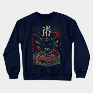 Taurus Zodiac Bull with Koi Motif Crewneck Sweatshirt