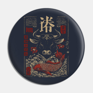 Taurus Zodiac Bull with Koi Motif Pin